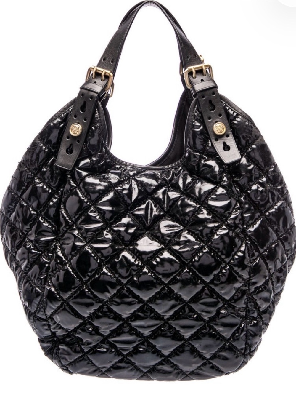 Vinyl Givenchy bag with brass hardware.